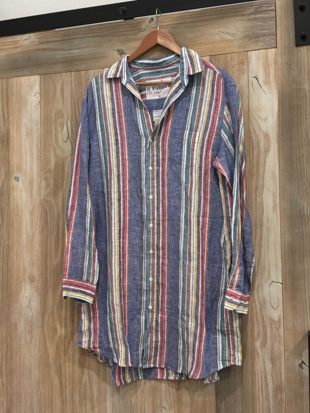 Frank & Eileen Mary dress Medium in multi muted stripes, 100% linen, NWT